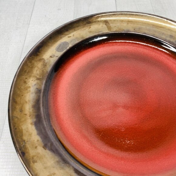 Over and Back Crackled Design Red Bronze Rim Round Ceramic Dinner Plates Set 4 - Picture 16 of 16